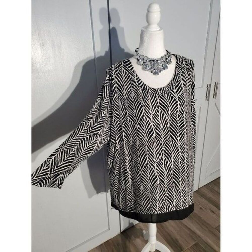 SIMPLY EMMA TUNIC BLACK/WHITE LONG SLEEVE RAYON/SPANDEX STRETCH SIZE 3X